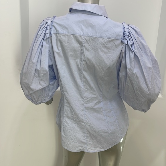 Karen Millen Quarter Balloon Sleeves Blue Button Up Shirt Top K4 - Picture 12 of 13
